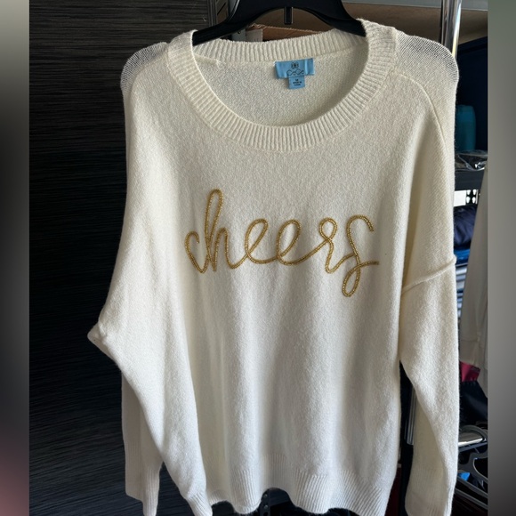 CECE metallic beaded script screen new drop shoulder sweater - Picture 1 of 4